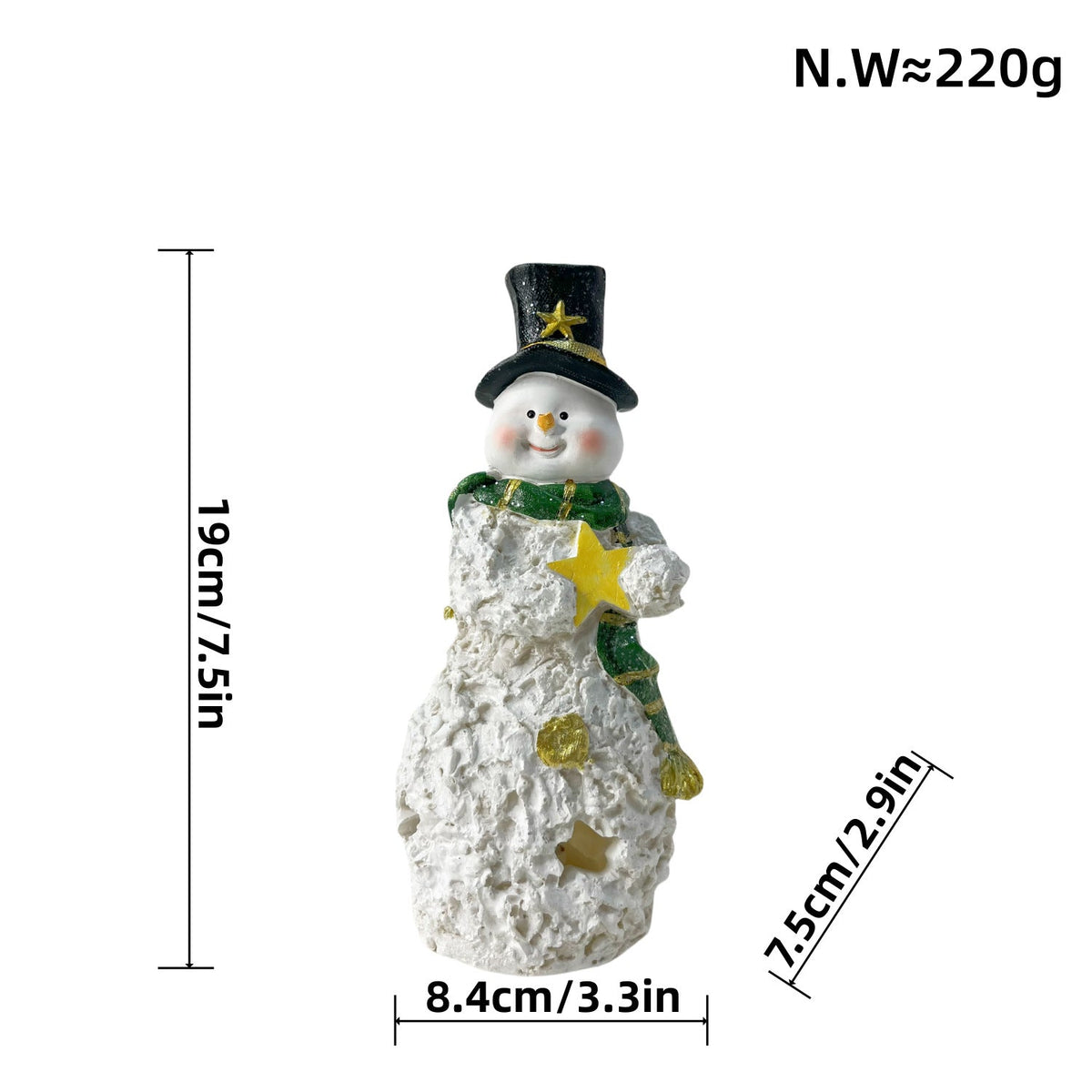 Ceramic Snowman Sculpture with Hat | Christmas Figurine for Shelf and Mantel | 19 cm Tall in Green or Red Finish