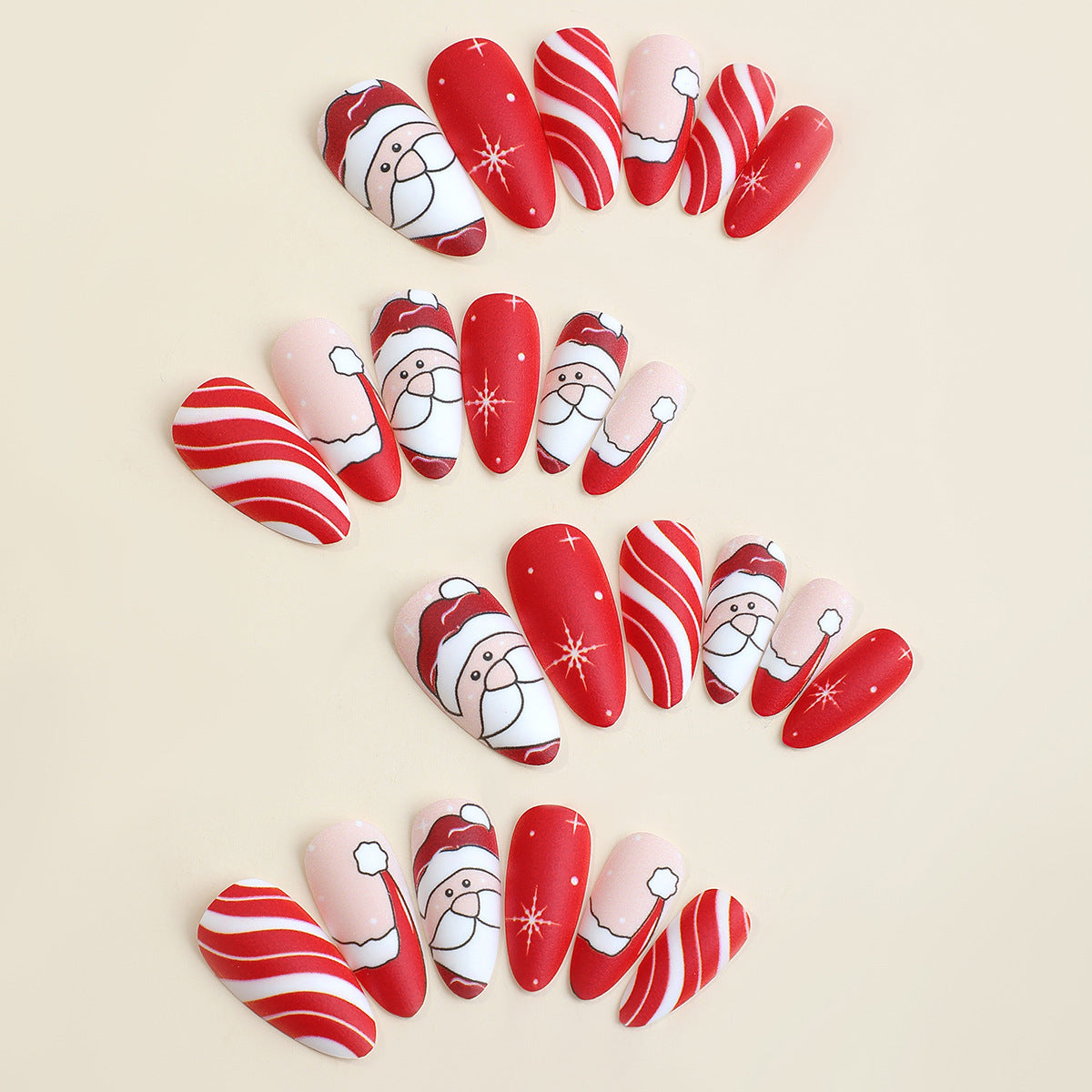 Christmas Fake Nails in Classic Holiday Colours | Set of 24 Nail Tips with Adhesive Included | Festive Xmas Manicure Kit