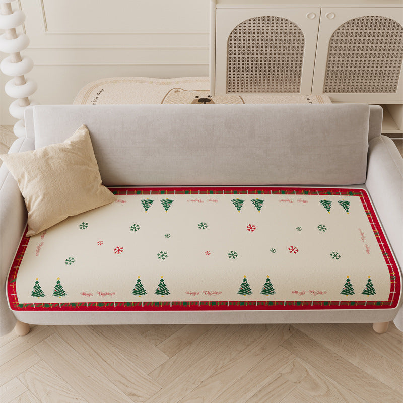 Quilted Sofa Seat Protector with Christmas Tree Print | Non-Slip Backing and Padded Top | Festive Decorations in 24 Sizes