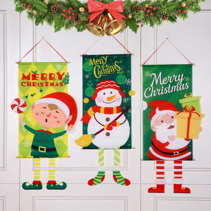 Christmas Wall Banner with Santa and Festive Greeting Print | Durable Fabric, Hanging Loop Included | Six Designs for Door Decorations