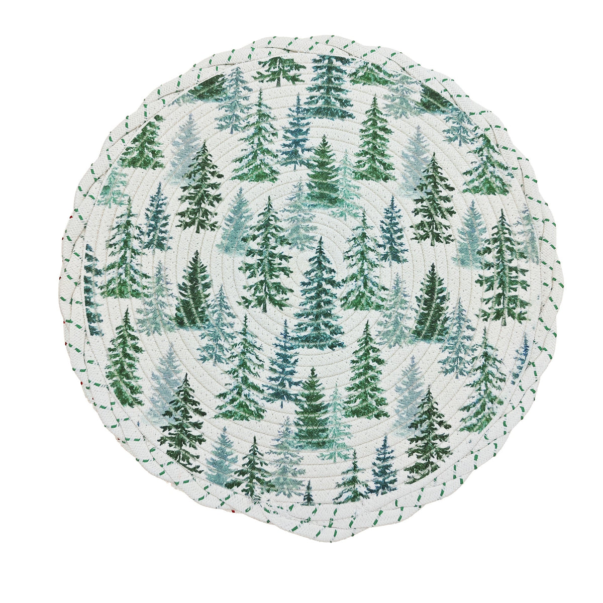 Round Braided Christmas Placemats | Santa, Tree and Reindeer Prints in Six Designs | Woven Cotton Table Decorations