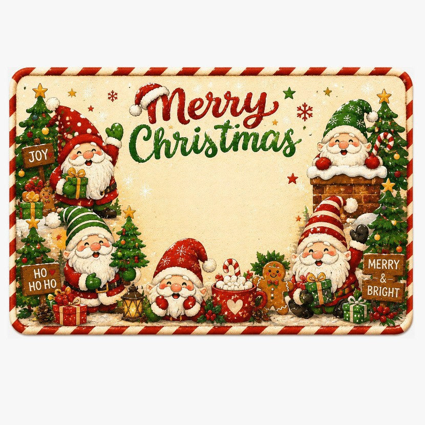 Red and Black Plaid Christmas Door Mat | Ornaments, Snowflakes and Gifts Print | Non-Slip Backing on a Festive Rug