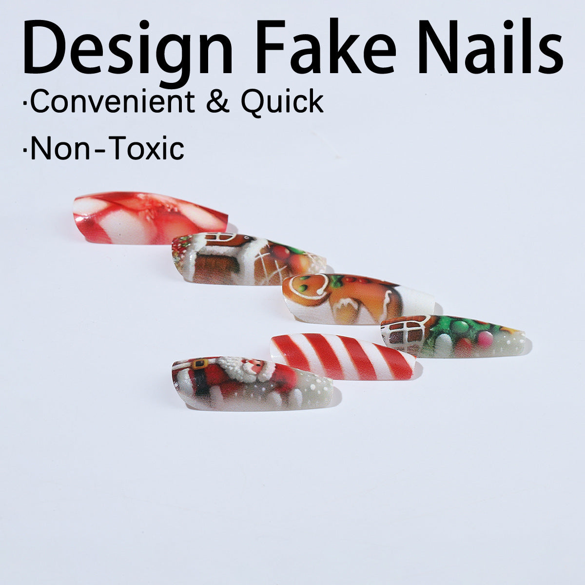 Gingerbread and Candy Cane Christmas Nails | Glossy Press On Nail Designs with Santa Motifs | Festive Winter Manicure