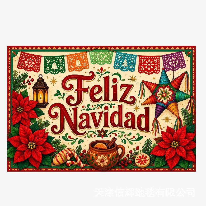 Xmas Door Mat with Santa in His Sleigh | Merry Christmas Welcome Rug in Two Sizes | Festive Holiday Porch Decor