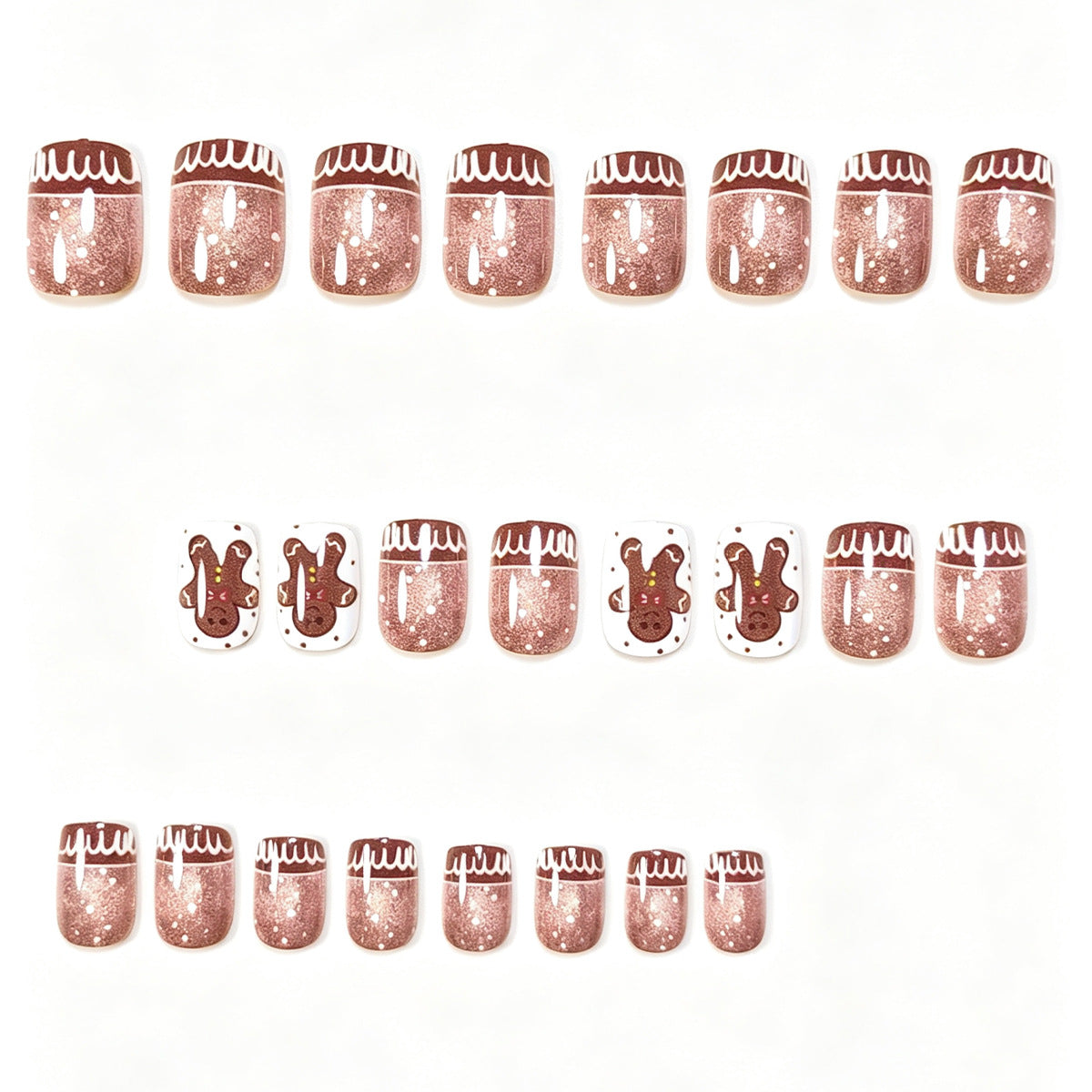 Gingerbread Nails with Glitter Finish | Christmas Nail Art Set with Winter Motifs | Festive Xmas Manicure for Office Parties