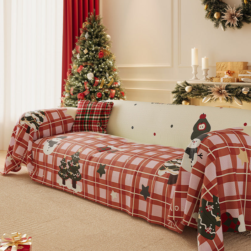 Christmas Living Room Sofa Slipcover with Tree Print | Stretch Knit Fit, No Sewing Needed | Full Coverage Furniture Decorations