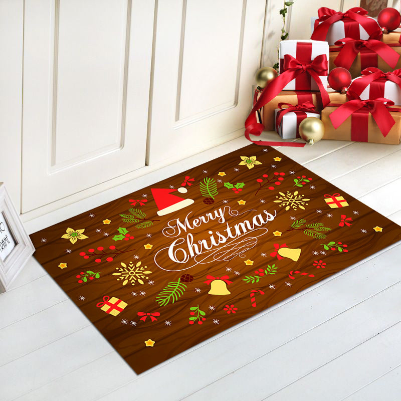 Merry Christmas Door Mat with Santa Print | Non-Slip Backing, Easy to Shake Clean | Indoor Outdoor Entrance Decorations