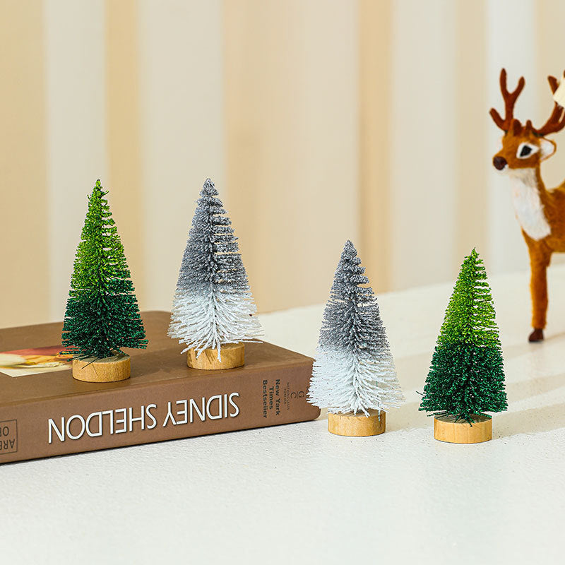 Mini Christmas Tree Set with Snow Tipped Branches | Graded Color Finish | Mantel, Desk and Table Displays