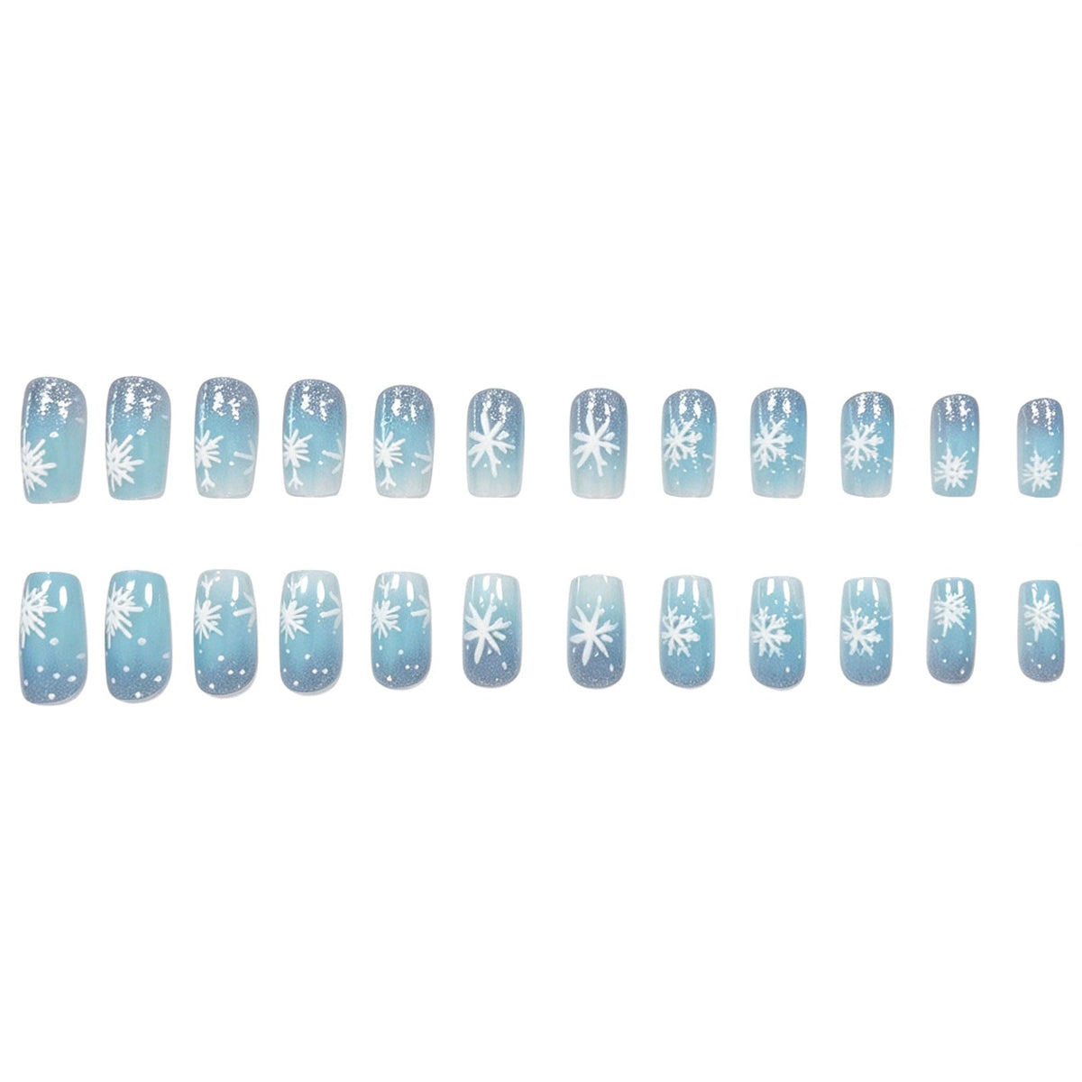 Frosted Snowflake Christmas Nails in Icy Blue | Press-On Set with Adhesive Tabs and File | Break-Resistant Gel Formula