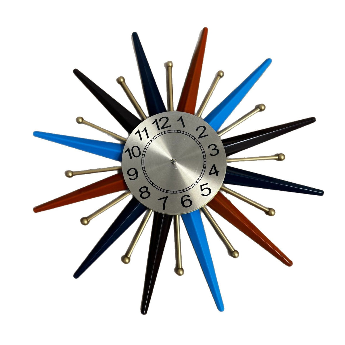 Starburst Retro Wall Clock with Radiating Spokes | Large Gold Dial with Clear Numbers | Two Diameters, 24 or 28 in