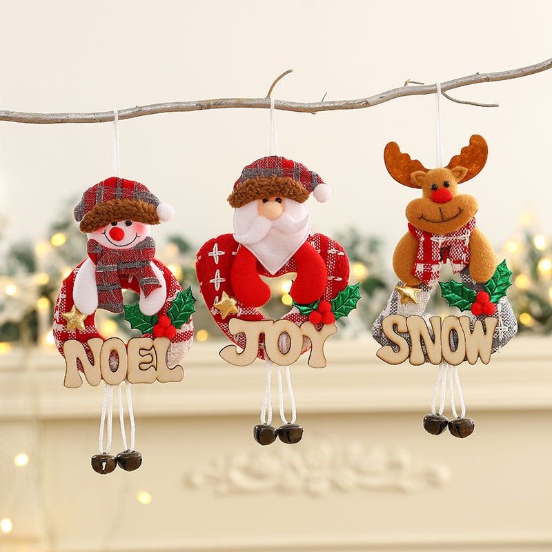 Christmas Plush Figure with a NOEL or JOY Sign | Bear, Santa, Snowman or Reindeer on Legs | 4 Hanging Decorations for a Garland