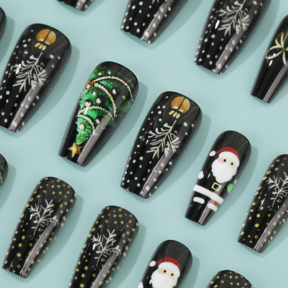 Snowman and Tree Christmas Nails | Glossy Press On Nail Set with Adhesive Tabs | Festive Winter Manicure at Home
