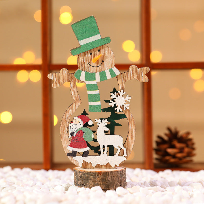 Wooden Christmas Ornaments with a Santa and Evergreen Tree Design | Four Styles to Hang | Mantel and Table Decorations