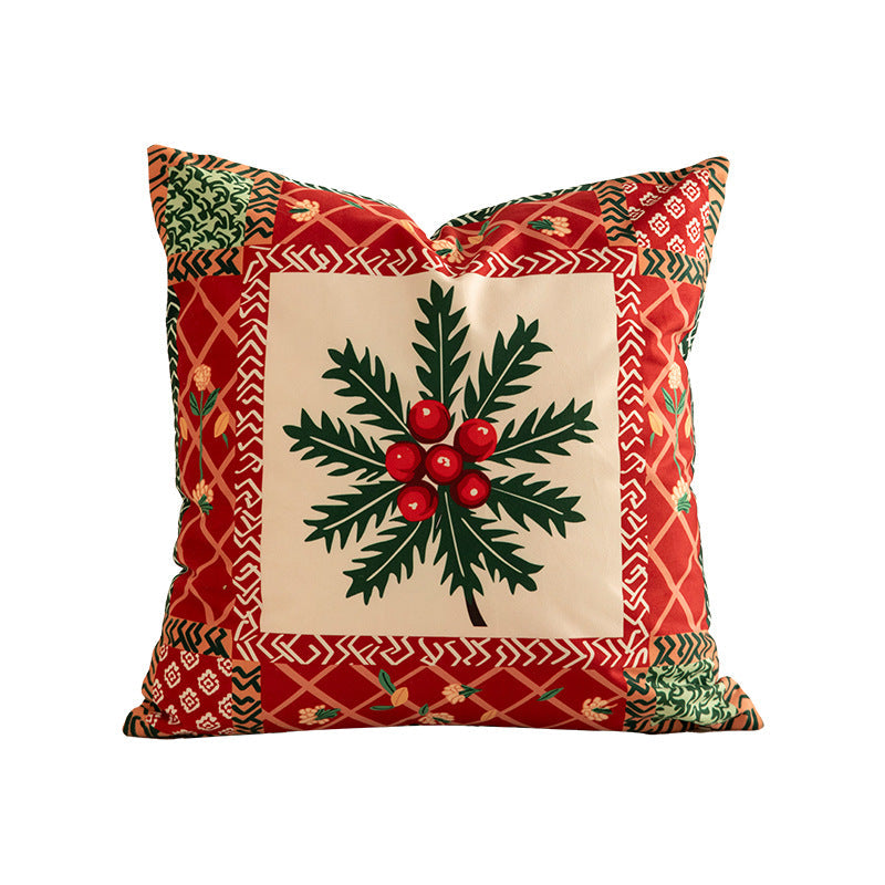 Patchwork Pillow Cover for Christmas Decorations with Bauble and Santa Hat Print | Machine Washable, Hidden Zipper | Six Designs