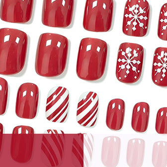 Festive Christmas Nails in Red with Candy Cane Stripes | Snowflake Accent Tips | Smooth Press-On Application