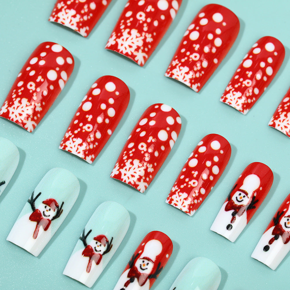 Snowman Nails with Snowflake and Glitter Art | Glossy Christmas Press On Nail Designs | Festive Winter Manicure