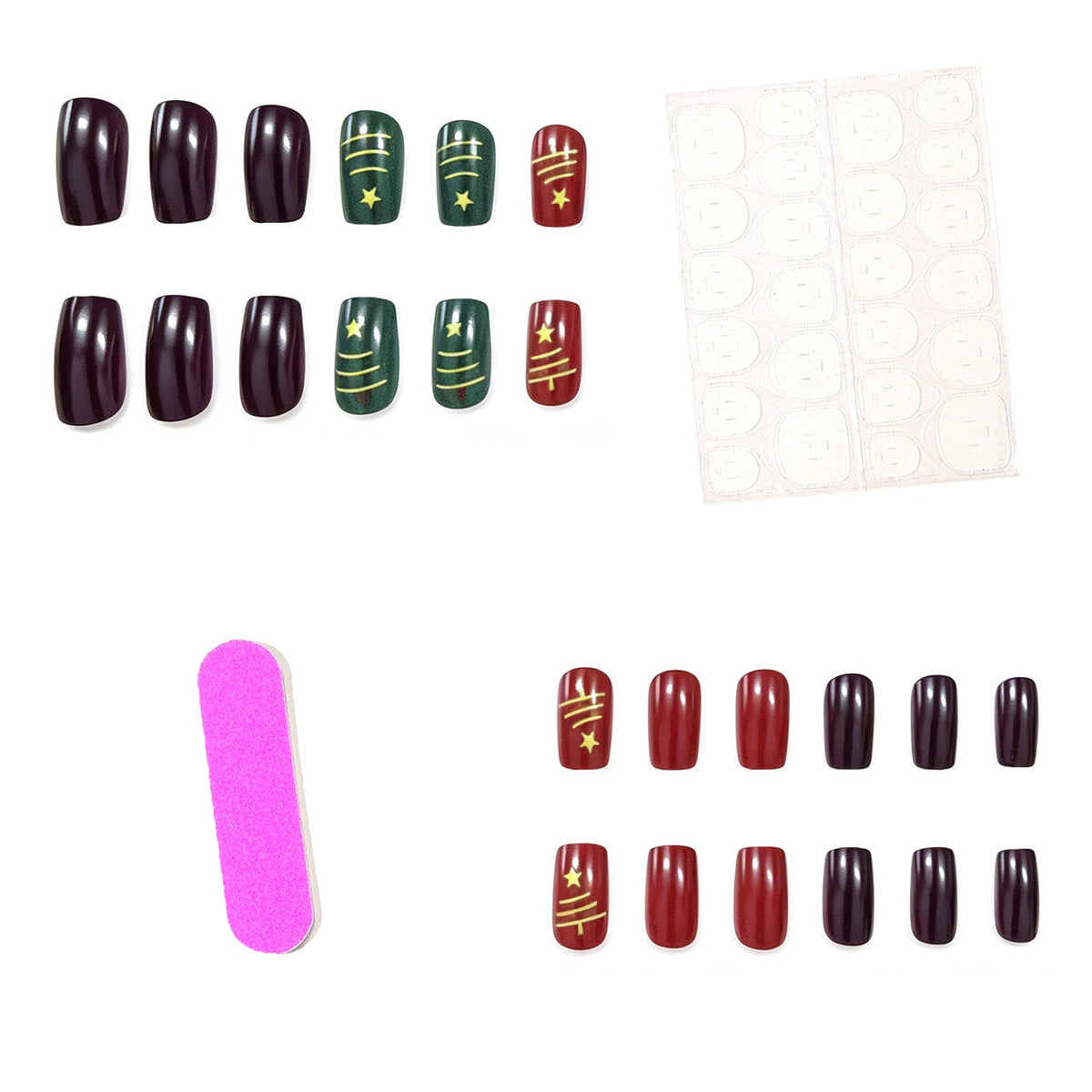 Red and Green Christmas Nails with Gold Star Art | High Gloss Salon Finish | Chip Resistant Set for the Whole Season