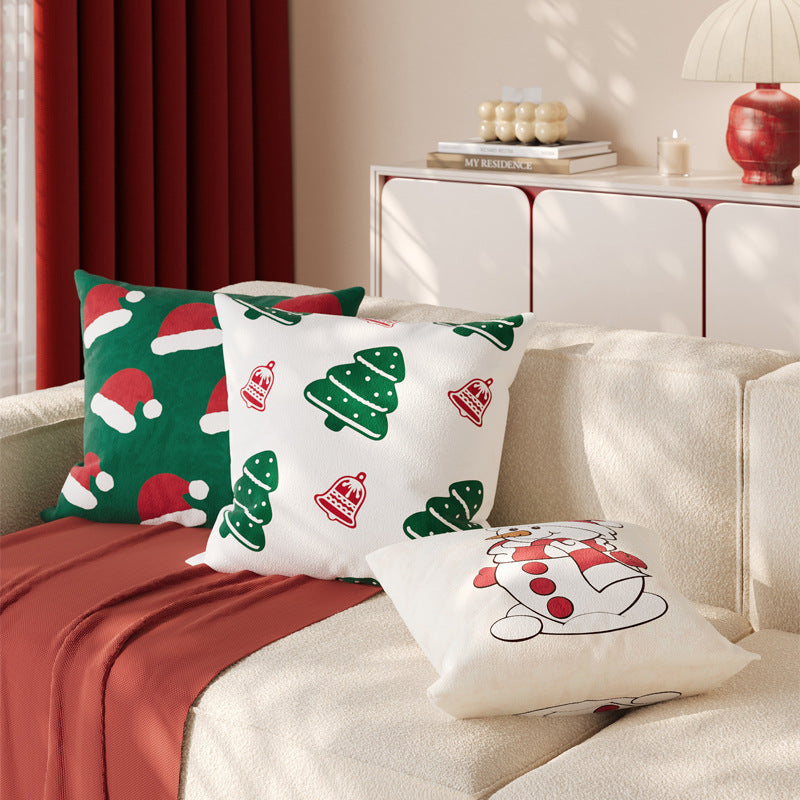 Christmas Throw Pillow Cover in Soft Linen Blend | Hidden Zipper, Machine Washable | Festive Indoor Holiday Decorations