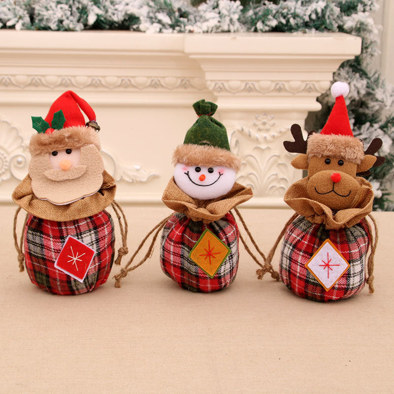 Plush Snowman Christmas Gift Bag with Fluffy Hat and Plaid Accents | Soft Treat Pouch | Festive Tabletop Decorations