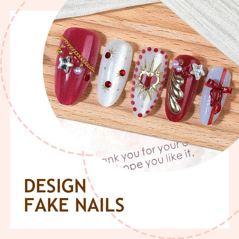 Red and White Glitter Christmas Nails | Glossy Press On Nail Art Designs | Festive Manicure for Parties and Dinner