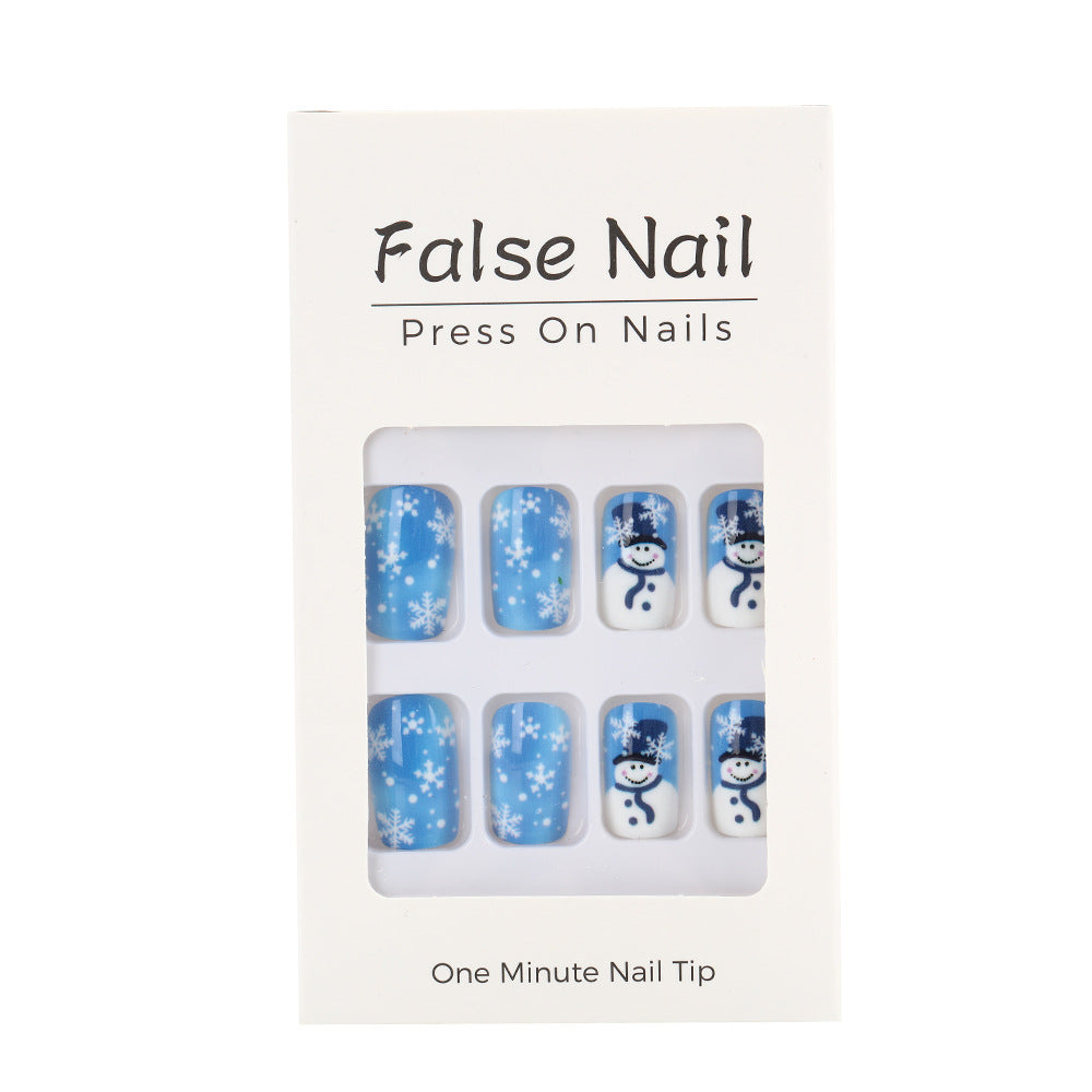 Snowman Press On Nails with Snowflake Accents | Christmas Fingernails in Mixed Sizes | Kit with Nail File for Home Use