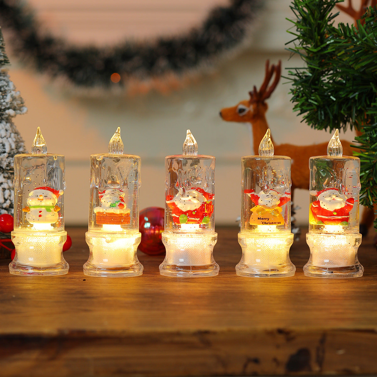 Christmas Candle Figure with a Santa Inside | LED Glow from Below the Base | Compact Holiday Decorations for Shelves