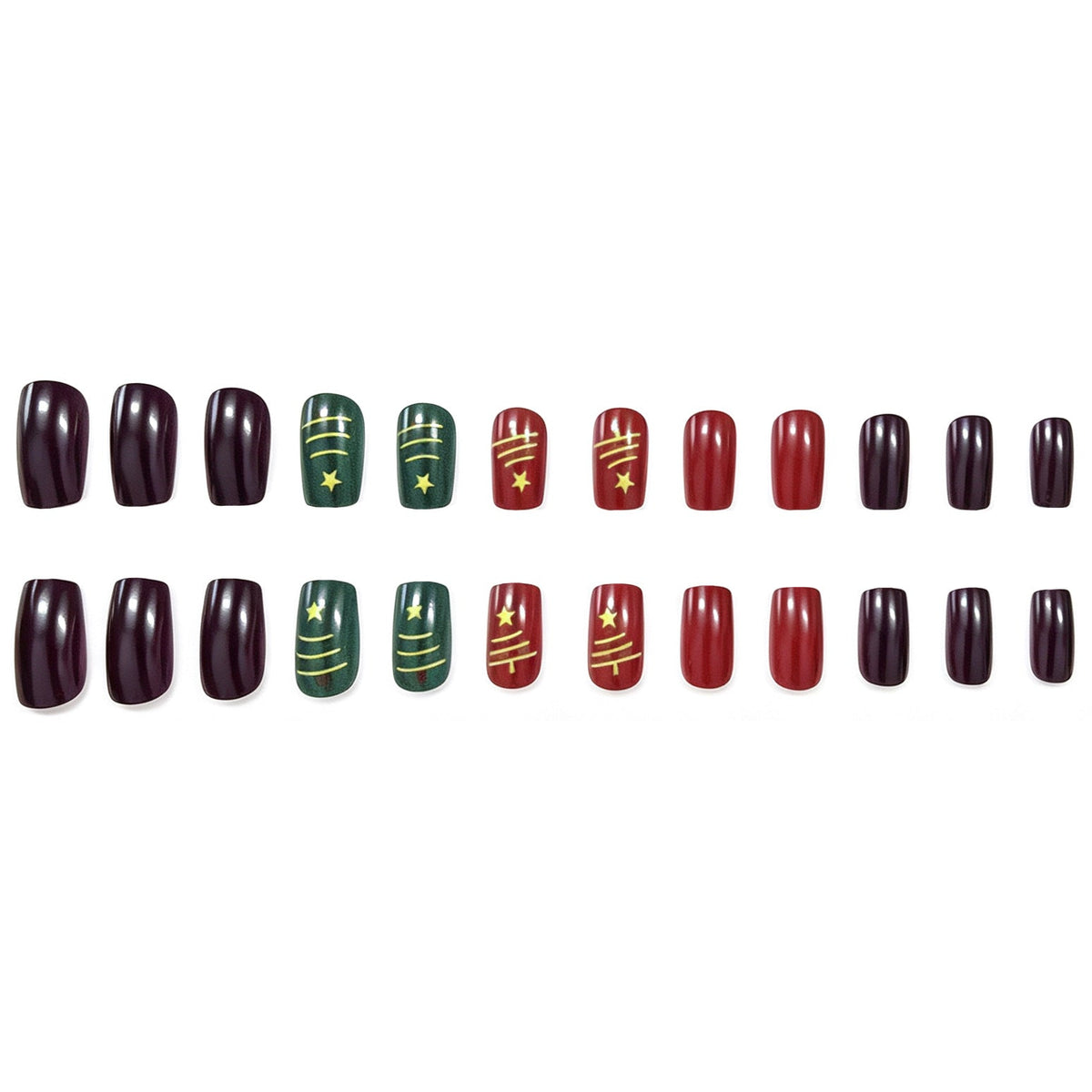 Red and Green Christmas Nails with Gold Star Art | High Gloss Salon Finish | Chip Resistant Set for the Whole Season