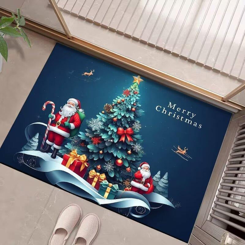 Christmas Door Mat with Merry Santa and Gift Print | Durable Fibers, Strong Underfoot Grip | Indoor Outdoor Entryway Decor