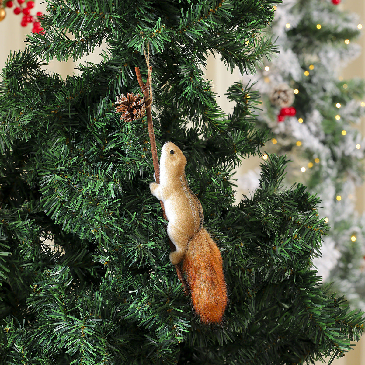Christmas Squirrel Ornaments with Soft Fur Finish and Lifelike Detailing | Hanging Loop for Tree or Wreath | Nine Woodland Designs