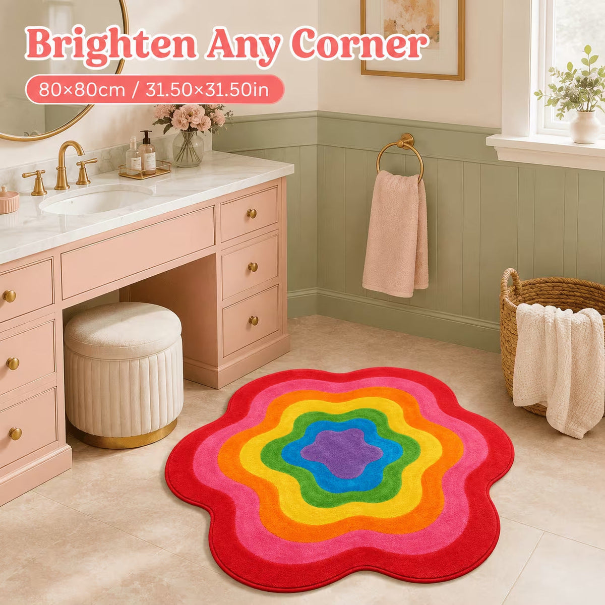 Flower-Shaped Area Rug with Layered Color Bands | Soft Underfoot for a Bedroom or Dressing Corner | Easy to Clean