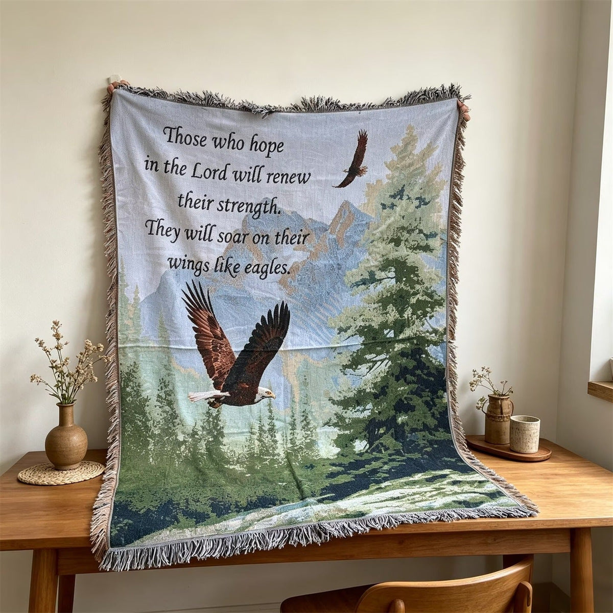 Woven Tapestry Throw with an Inspirational Verse | Wall Hangings for Living Room and Bedroom | 51 x 63 in