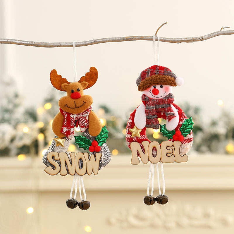Christmas Plush Figure with a NOEL or JOY Sign | Bear, Santa, Snowman or Reindeer on Legs | 4 Hanging Decorations for a Garland