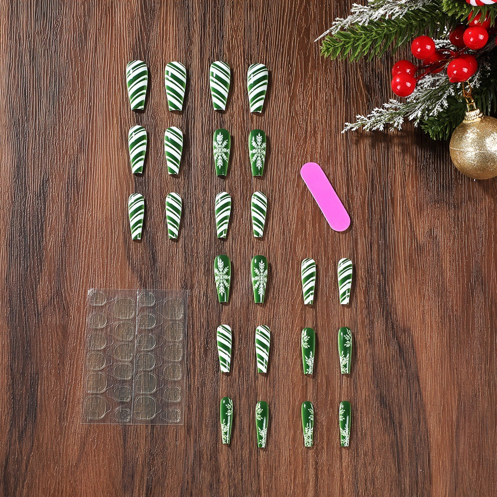 Christmas Nail Design Set with Festive Tips | Press On Nails in White or Patterned | Durable Xmas Manicure for Parties