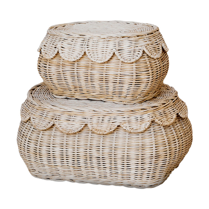 Scalloped Wall Basket Decor in Woven Rattan | Mounts Flat to Hold Plants or Small Items | 5 Finishes