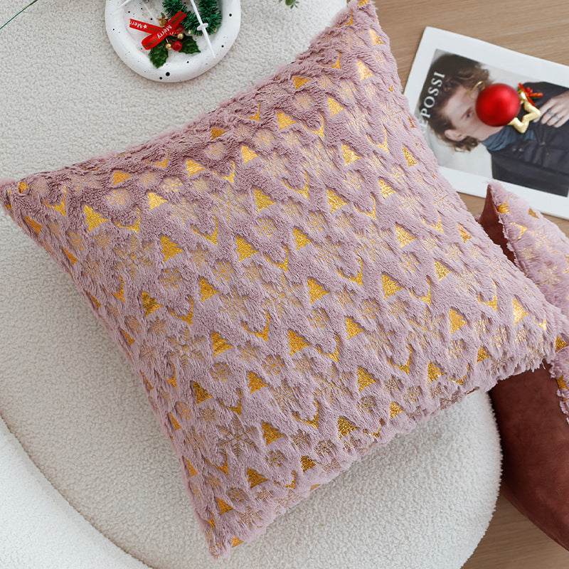 Velvet Pillow Cover with Metallic Deer and Tree Print | Hidden Zipper, Machine Washable | Christmas Decorations for Sofa