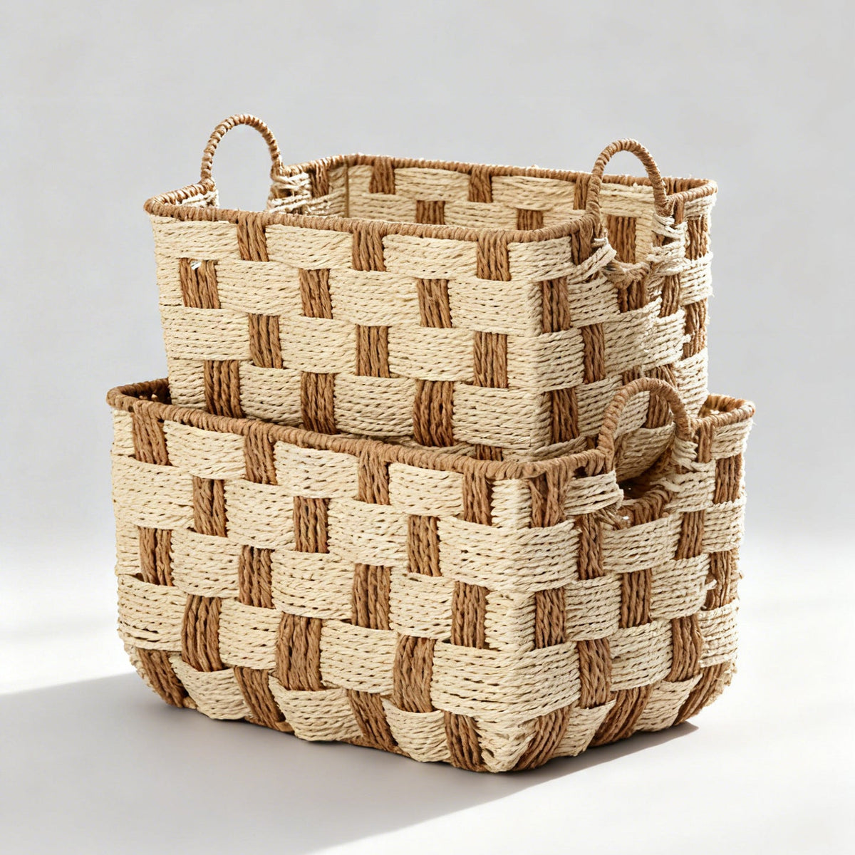 Honeycomb Weave Storage Organizer Basket with Rope Handles | Laundry and Toy Bin | 15.7 x 11 x 9 in