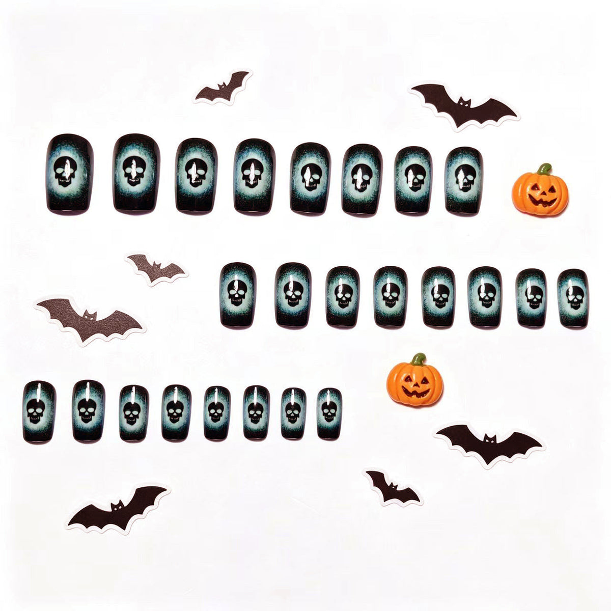 Halloween Skull Press-On Nails | Available in Jelly | Glue-Free Application in Minutes for Parties and Nights Out