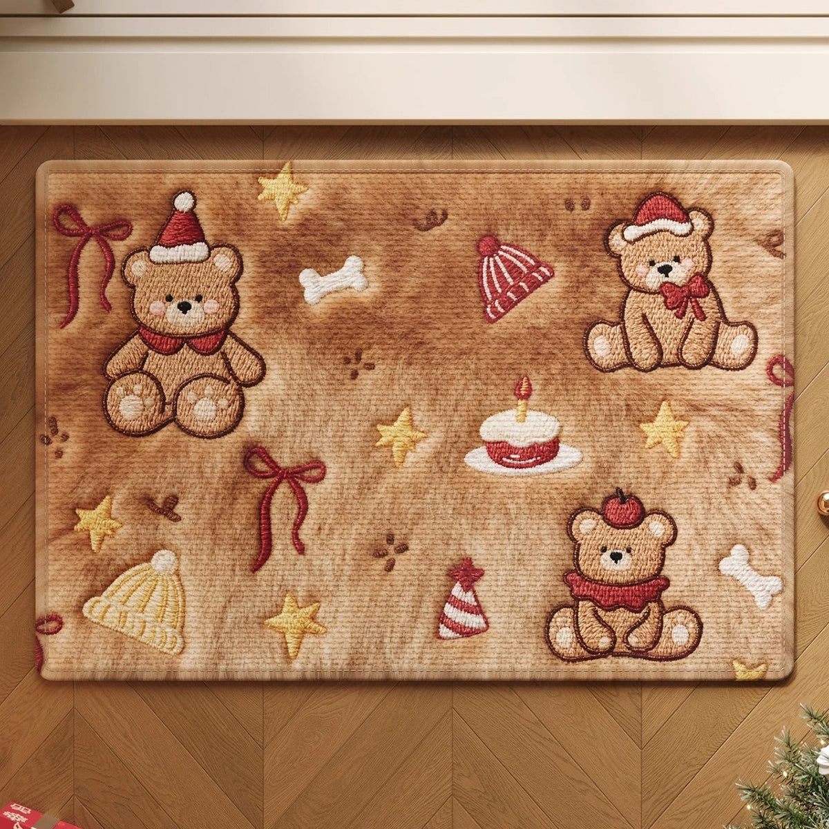 Gingerbread Christmas Door Mat with Snowflake Print | Non-Slip Weather Resistant Fibers | Indoor Outdoor Holiday Decor
