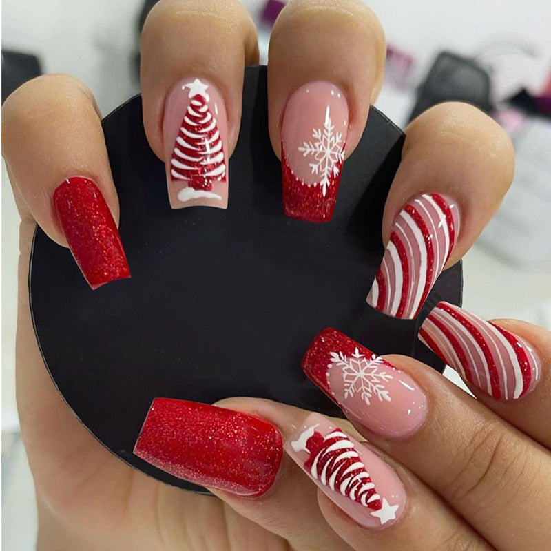 Red and White Glitter Christmas Nails | Press On Nail Art Designs for Winter | Festive Manicure for Home Parties