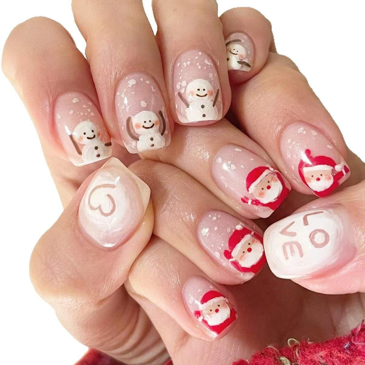 Santa and Snowman Nails for Christmas | Glossy Press On Nail Designs for Winter | Festive Manicure Kit for Home Parties