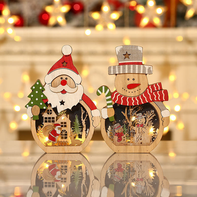 Wooden Santa Figurine with a Christmas Scene Backdrop | Wipe Clean with a Dry Cloth | 2 Designs for Mantel or Tabletop