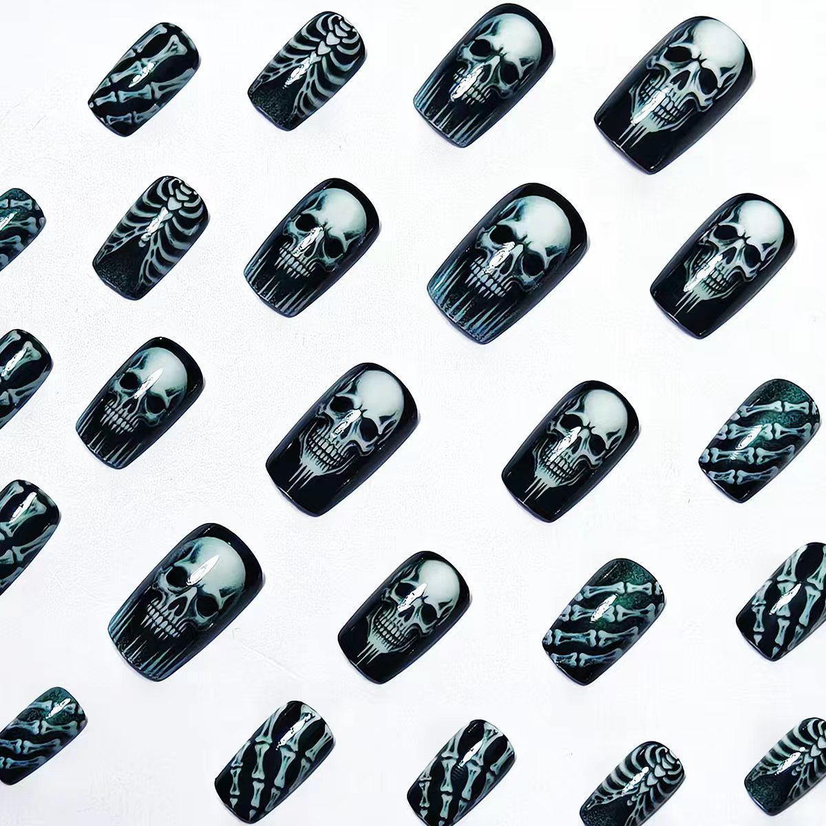 Halloween Skull Gothic Press-On Nails | Available in Jelly | Glue-Free Application in Minutes for Parties and Nights Out