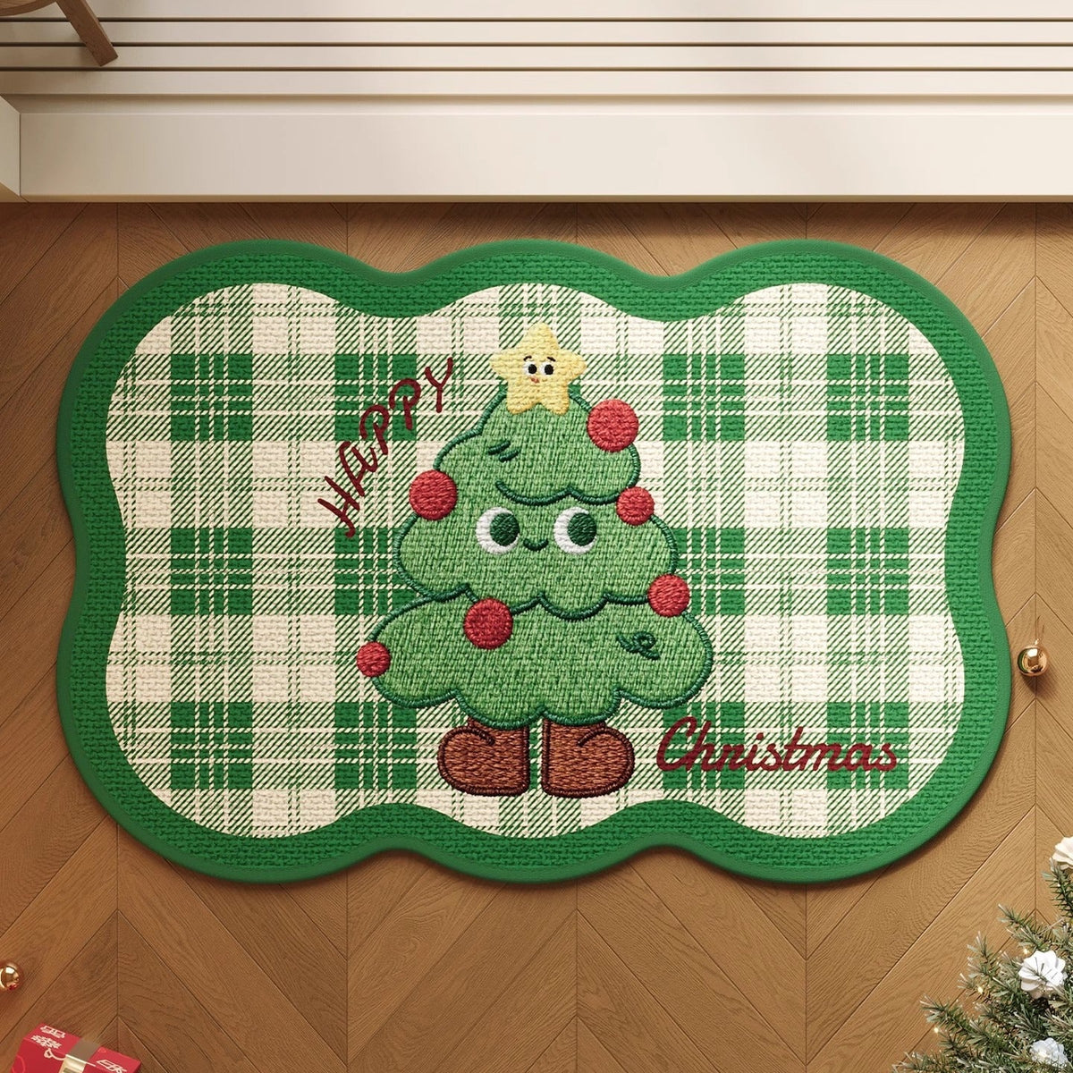Gingerbread Christmas Door Mat with Snowflake Print | Non-Slip Weather Resistant Fibers | Indoor Outdoor Holiday Decor