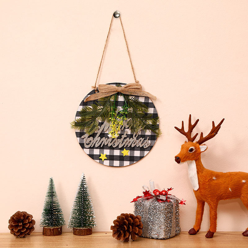 Christmas Wall Decor Sign with Merry Greeting and Greenery Accent | Rustic Round Plaque, Ready to Hang | Four Festive Designs