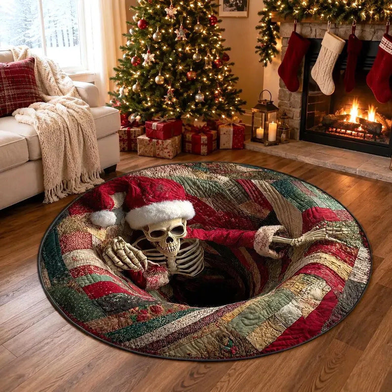 Round Christmas Rug with Festive Seasonal Motifs | Soft Plush Area Carpet for Living Rooms | Six Designs Available