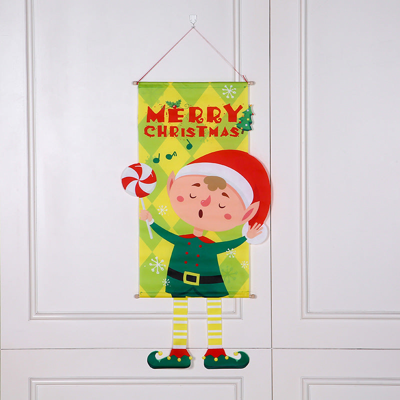 Christmas Wall Banner with Santa and Festive Greeting Print | Durable Fabric, Hanging Loop Included | Six Designs for Door Decorations