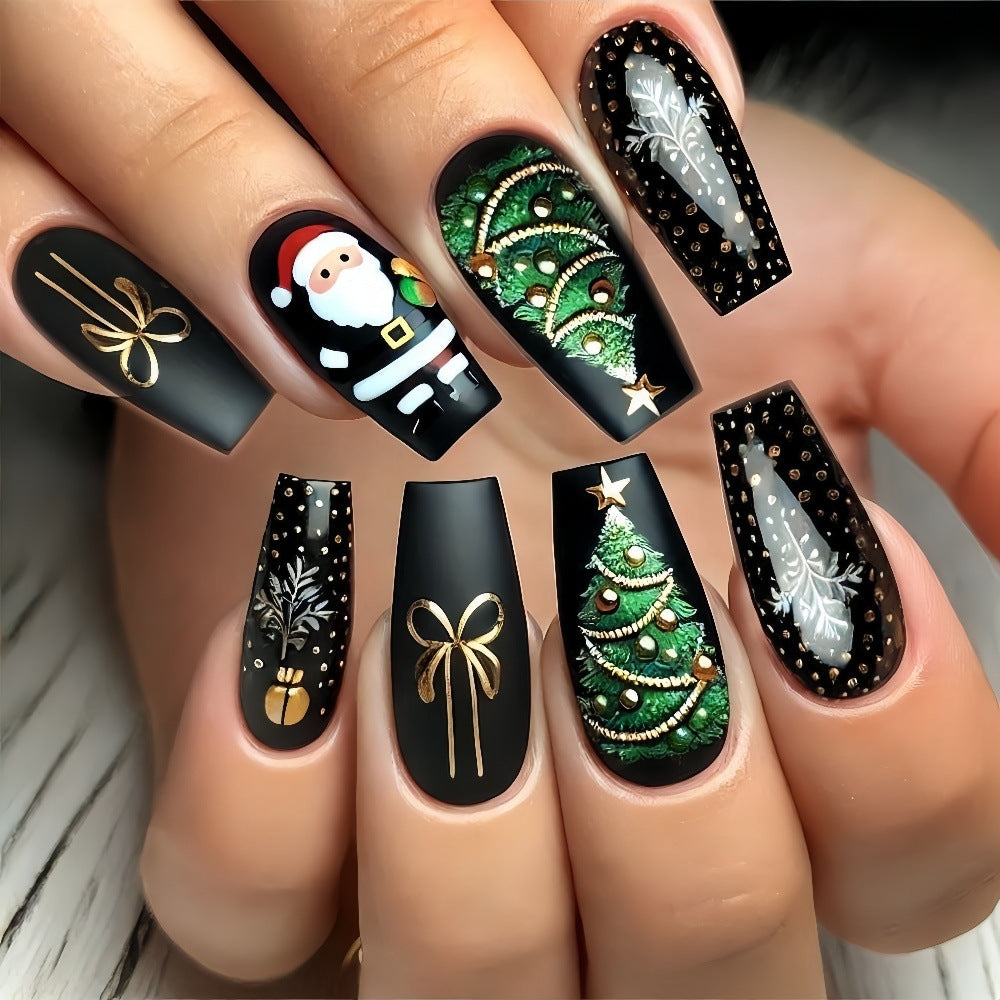 Snowman and Tree Christmas Nails | Glossy Press On Nail Set with Adhesive Tabs | Festive Winter Manicure at Home
