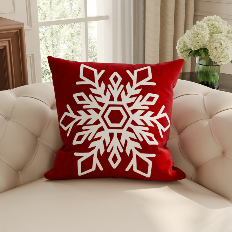 Plush Velvet Christmas Pillow Cover with Snowflake and Gift Bow Motifs | Hidden Zipper, Machine Washable | Holiday Decorations