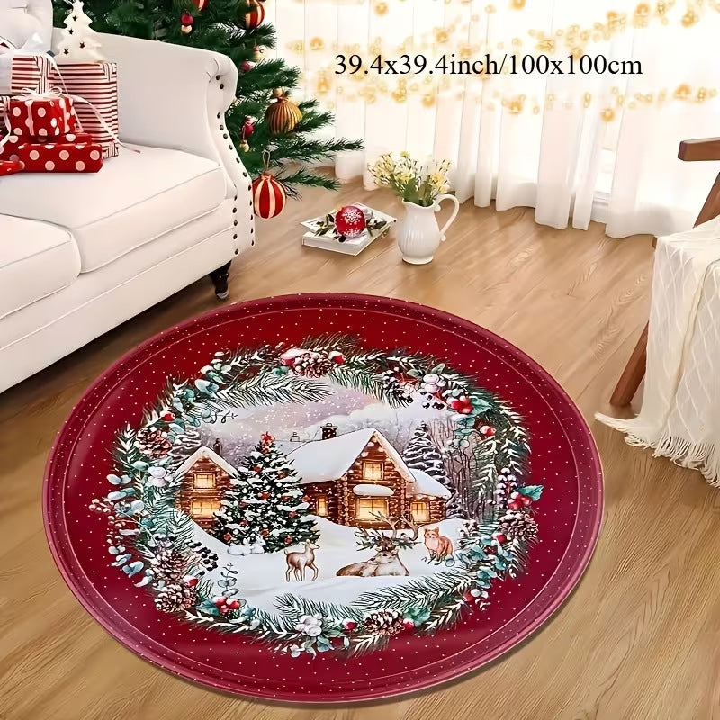3D Christmas Rug with Gnome and Stone Well Print | Soft Durable Pile That Wipes Clean | 6 Sizes, 14 Designs