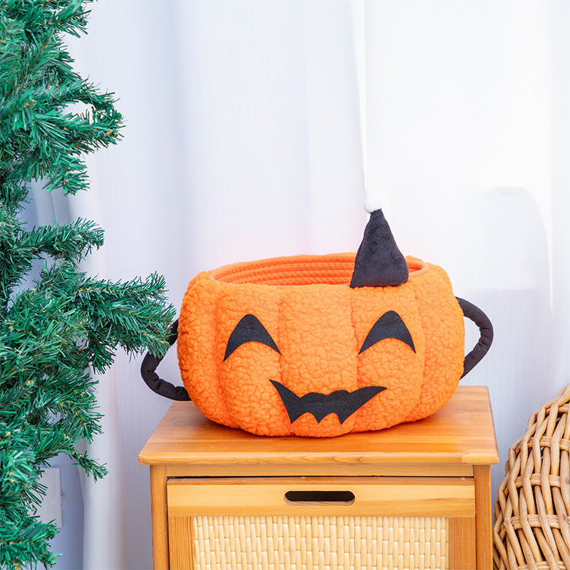 Halloween Pumpkin Decorative Basket | Available in Orange, Beige | Holds Treats and Decorations, Then Stores Them After